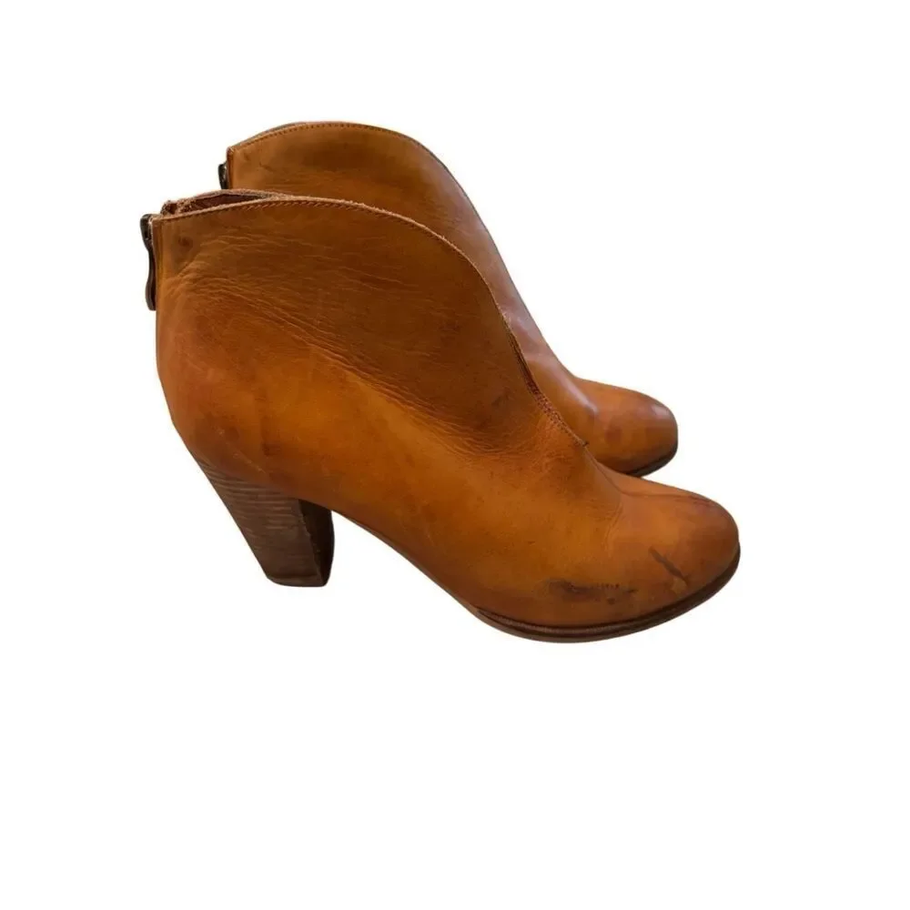 Antelope Tan Leather Ankle Booties